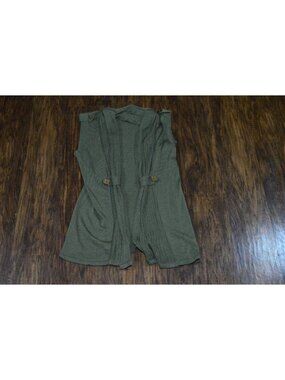 Women's Size Large Knit Sweater Vest Jacket Olive Green Y2K Whimsigoth Boho